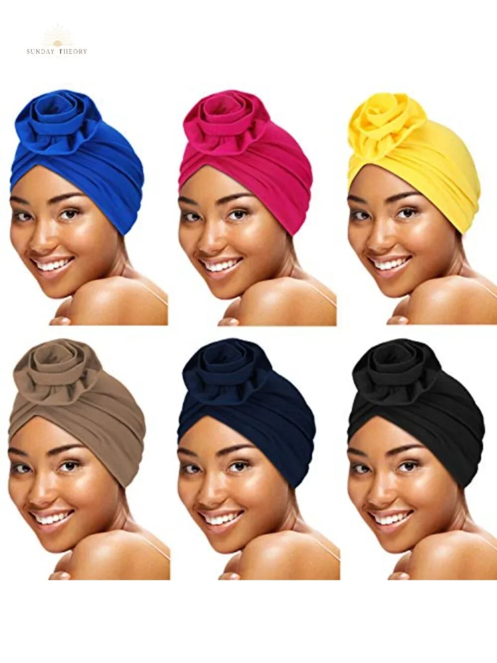 6 Pack Women's Cotton Turban Headwrap Pretied Knot Bonnet Hat Stretchable